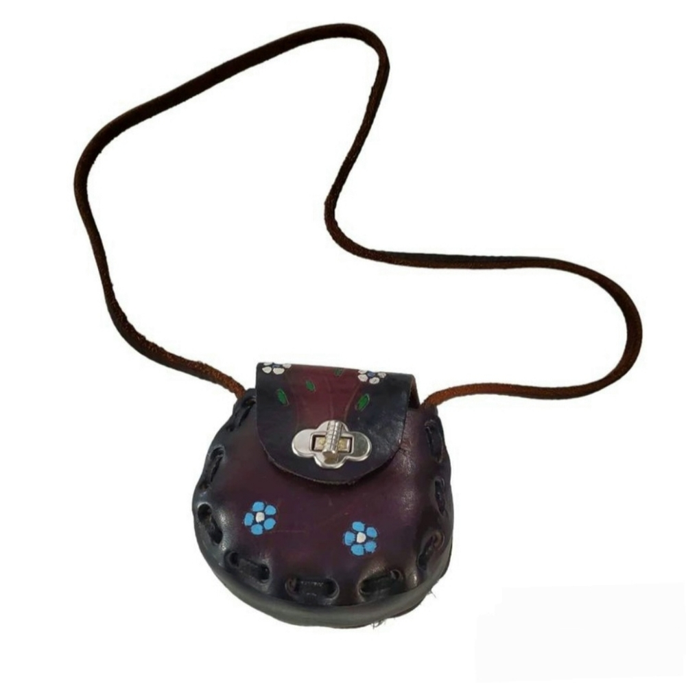 Vintage Genuine Leather Floral Embossed Tooled Hand Painted Mexican Mini Bag